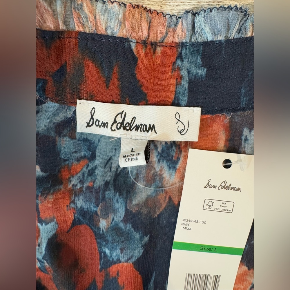 Sam Edelman~ Women’s Sheer Front Tie V-Neck long Sleeve Floral Blouse Size Large - Picture 7 of 11